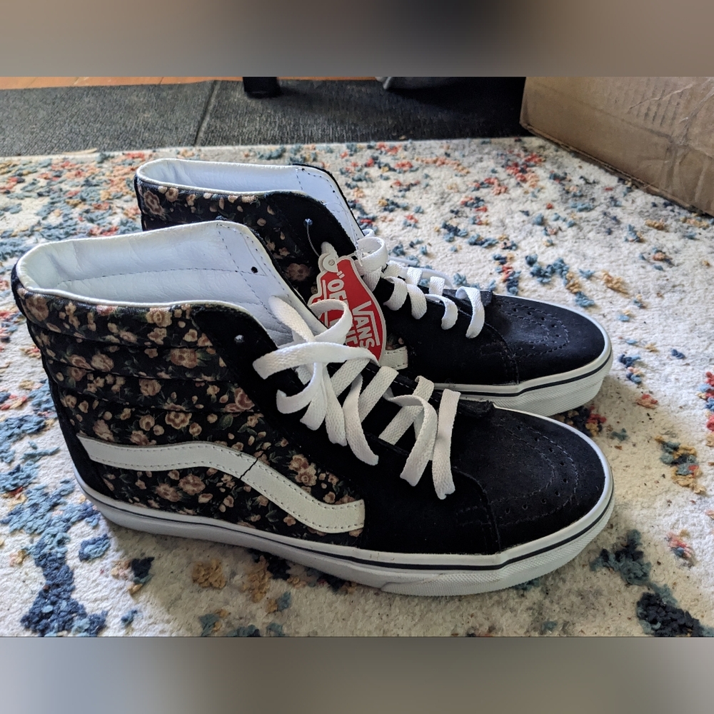 Vans Women's Black Floral High-Top Sneakers